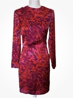 Adam Lippes Red Abstract Silk Short Lined Dress